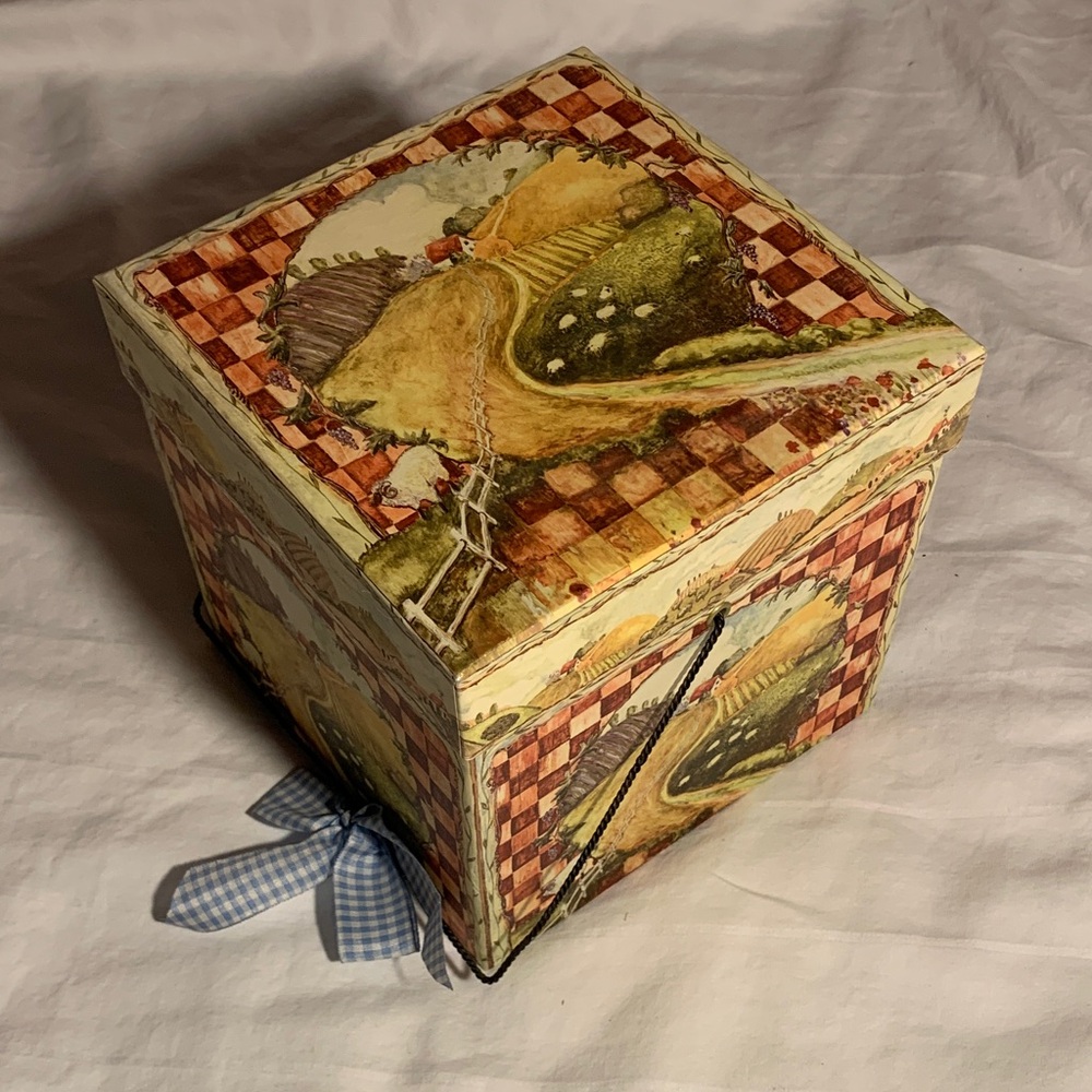 Decorative Checkered Box with Scenic Design